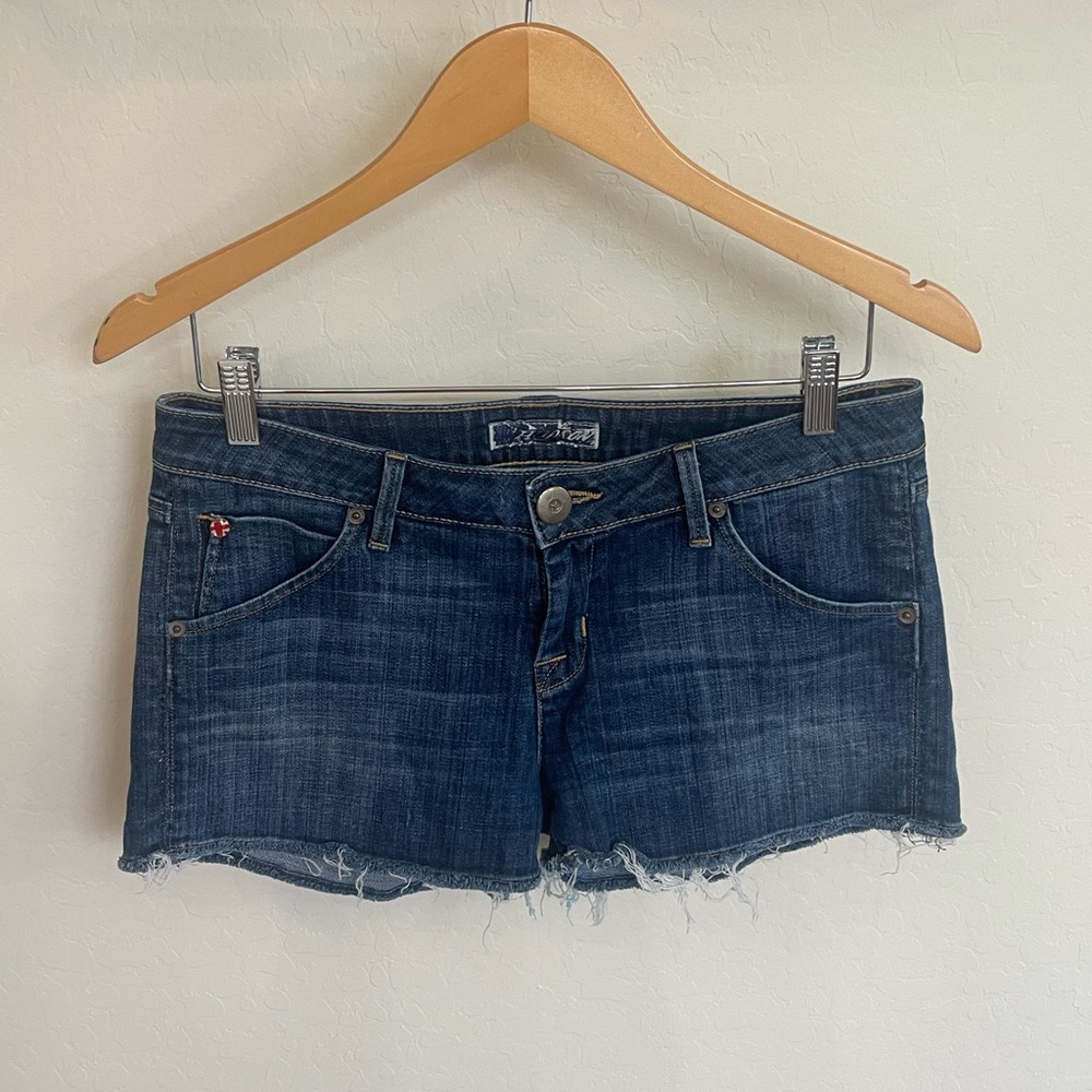 Hudson Vintage Y2K Distressed Cut Off Denim Shorts Flap Pocket Size 29 EUC